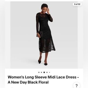 A New Day Black Floral Lace Long Sleeve Dress
